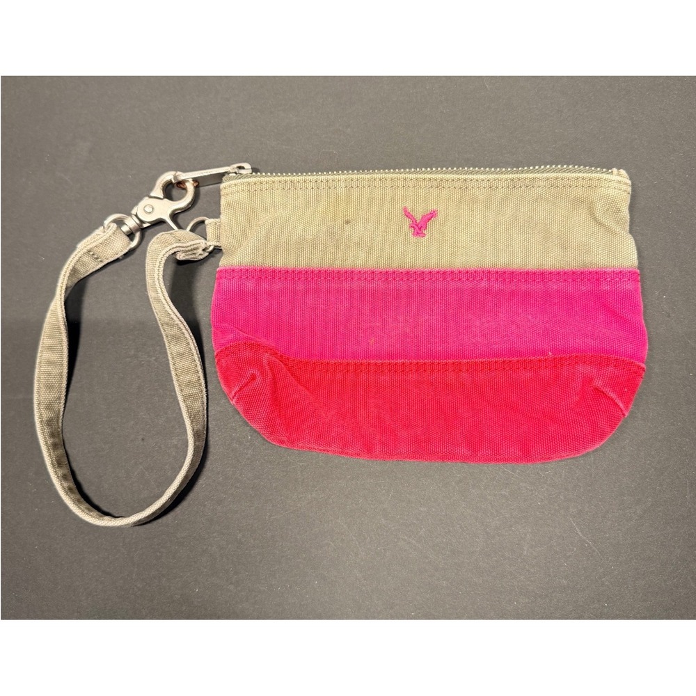 American Eagle Outfitters Canvas Wristlet Pink Red Khaki Color Block Pouch Bag